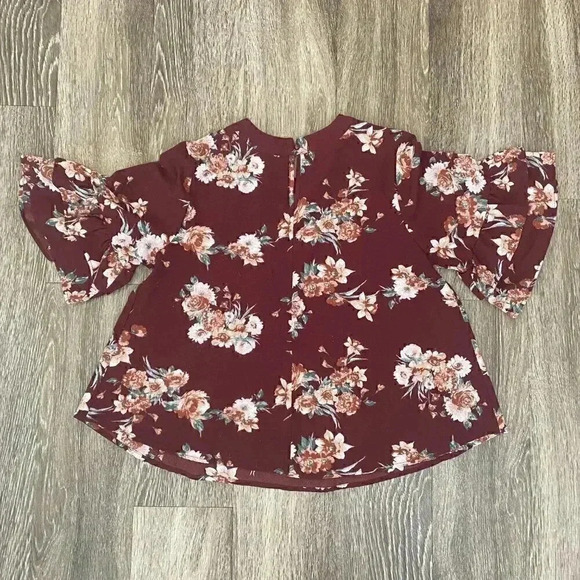 Womens Urban Romantics Red Floral Blouse - M - Picture 5 of 9